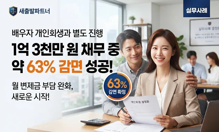 배우자의 개인회생과 별도로 진행한 개인회생, 1억 3천만 원 채무 중 약 63% 감면